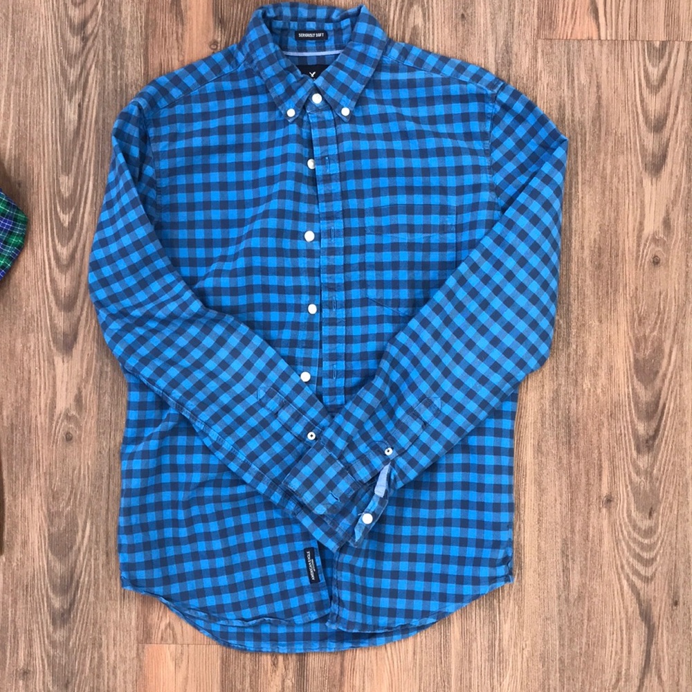 Soft Blue Check Button Down Shirt